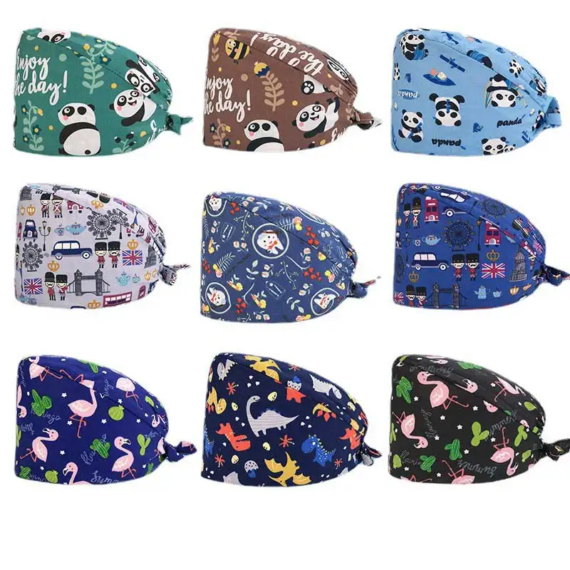 Cartoon Animals Plant Embroidery Nurse Hats for Women Gorros Quirurgic Salon Pharmacy Caps For Men Lab Pet Doctor Surgicals Cap black skully beanie