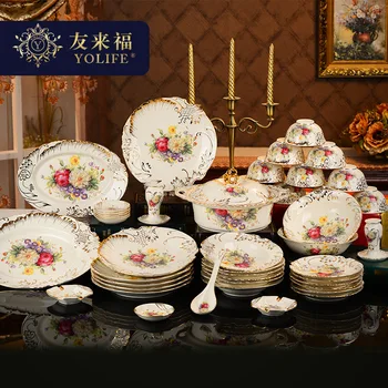 

56pieces wedding decoration European Ceramic Tableware Bowl Plate Gift Box Catering Set Plate Soup Bowl Juice Piper Bottle