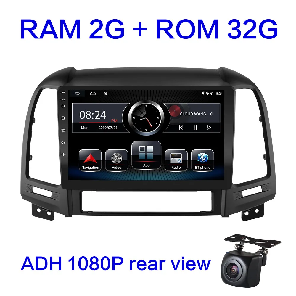2G ram Android 9,0 Автомобильный мультимедийный видео плеер для hyundai Santa Fe 2006 2007 2008 2009 2010 2011 2012 автомобильный Радио gps навигация - Цвет: 2G-32G-CAM