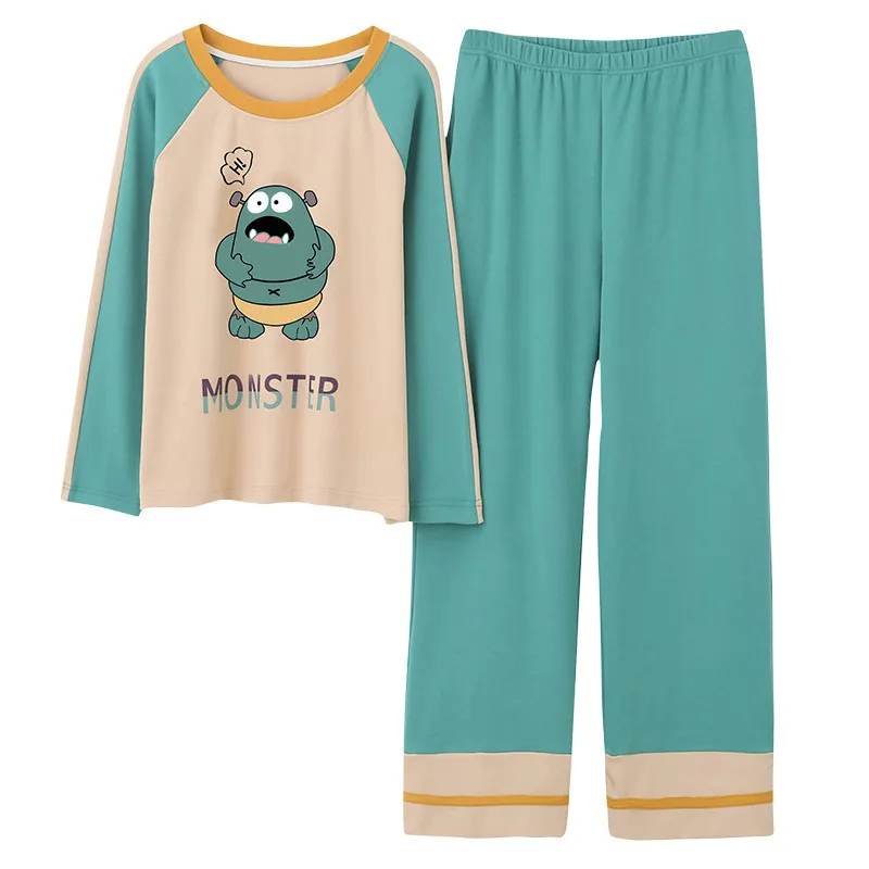 

Cartoon Printing Pajamas for Women Cotton Long Sleeves 2 Piece Women Home Wear Korean Loose Style Cotton Sleepwear New Women Set