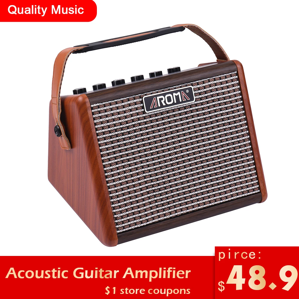 AROMA AG 15A Amplificador de guitarra acústica portátil, altavoz recargable integrada con micrófono, 15W|Partes y accesorios de guitarras| - AliExpress