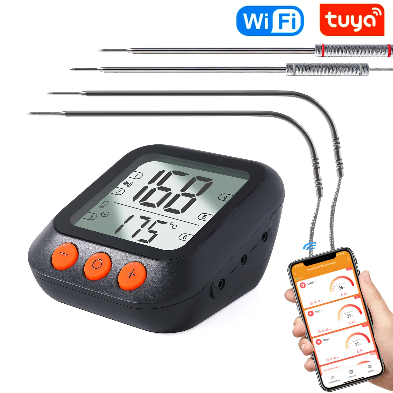 Multi-function APP control smart digital thermometer Tuya Wifi smart barbecue barbecue thermometer Tuya smart phone APP control
