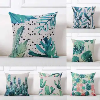 

Leaf Lotus Cactus Pillow Case Throw Office Printed Pillowcase Cotton Linen Pillow Textile Covers For Home