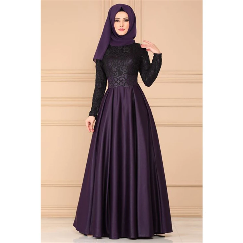 Мусульманское платье абайя, Женская винтажная Исламская одежда, элегантный кружевной плиссированный Кафтан Дубай, турецкие вечерние платья с длинным рукавом