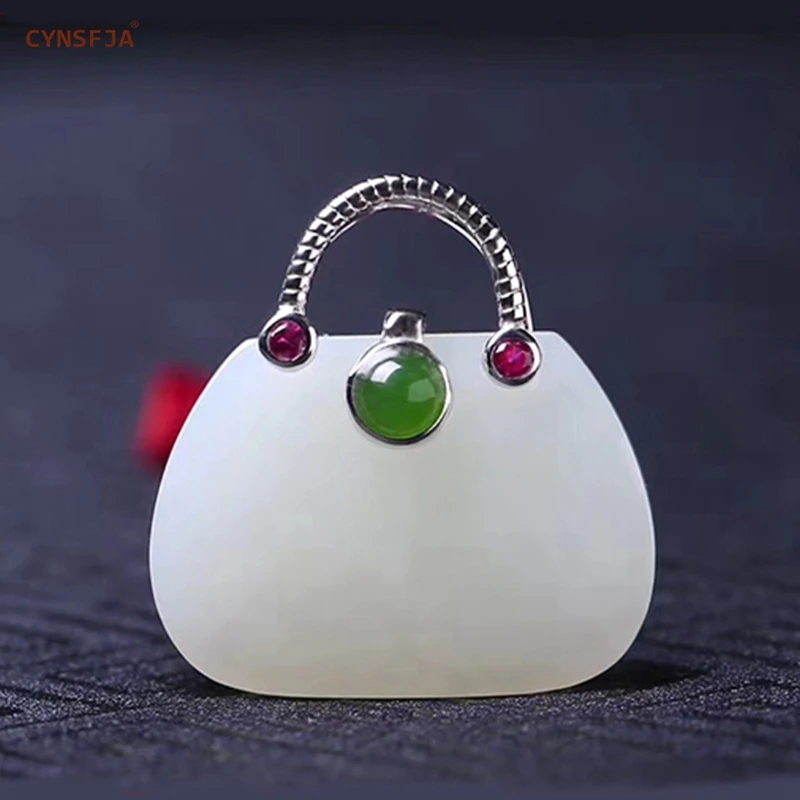

CYNSFJA Real Certified Natural Chinese Hetian Jade Inlaid 925 Sterling Silver Handmade Fine Jewelry Women's Amulets Jade Pendant High Quality Best Gift