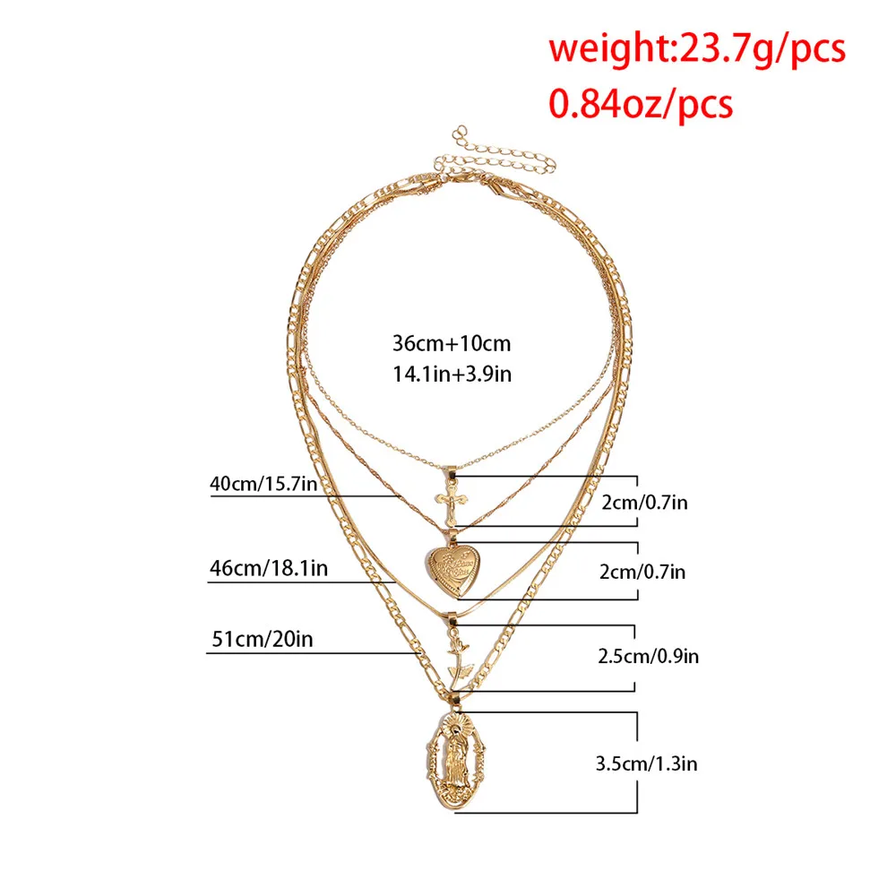 Готическое многослойное ожерелье с кулоном в виде креста Девы Марии, винтажное ожерелье в форме сердца и цветка, длинная цепочка, пара, Панк ювелирные изделия для женщин