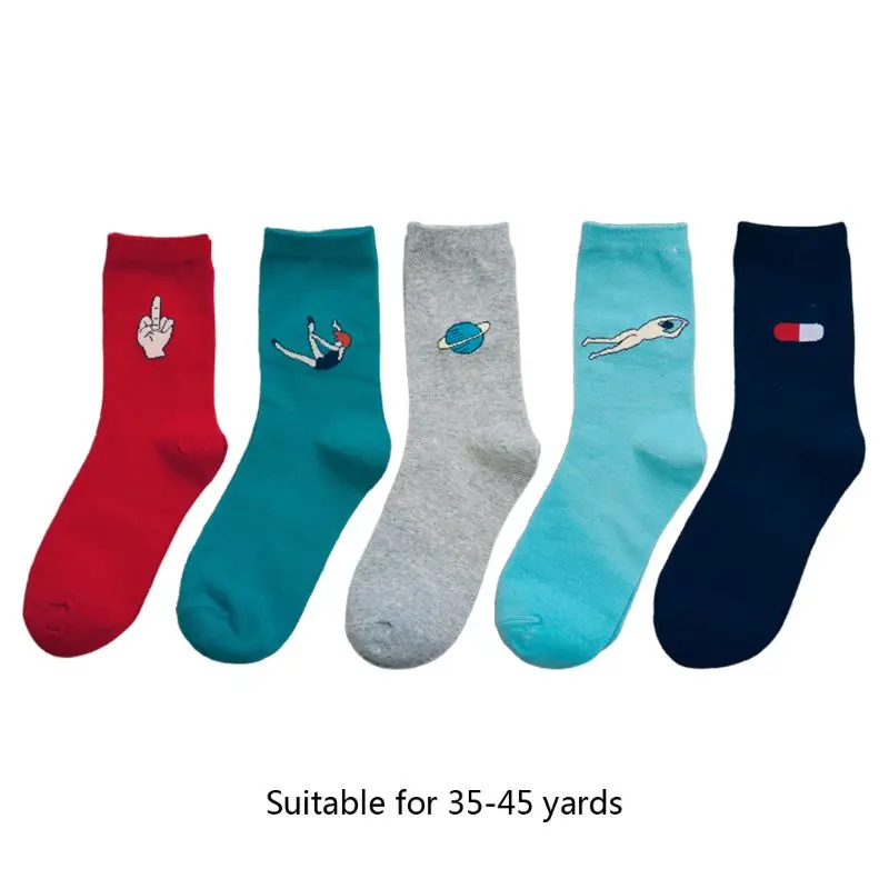 Новинка, 5 пар, женские носки хлопковые с забавным рисунком, обнаженные, мужские, яркие цвета, чулочно-носочные изделия