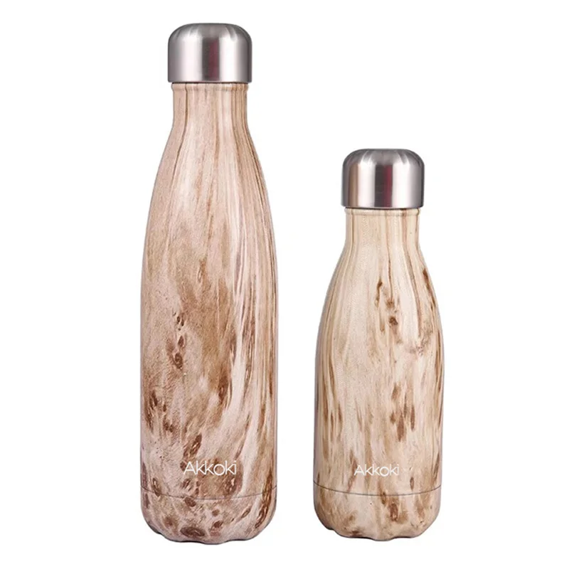 White wood Akkoki Thermos Bottle Of Stainless Steel Vacuum Flasks Thermoses Cup Thermocup Thermal Bottle For Water Thermocouple Thermal - Цвет: White wood