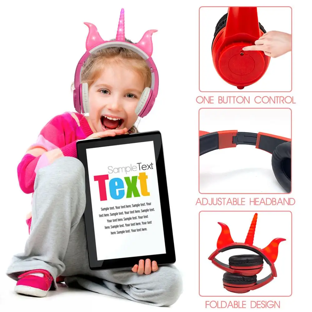 Unicorns Kids Headphones Devil Headsets Wireless Bluetooth Earphone Glowing Music Cartoon Headset for Boys Girls Gifts