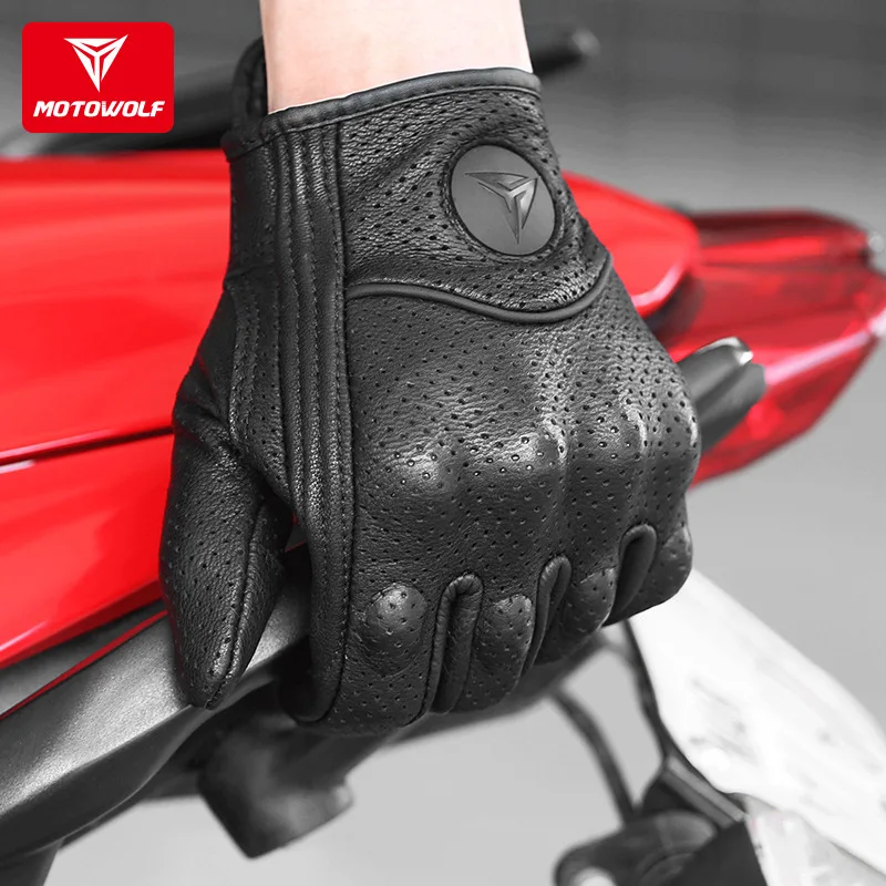Genuine Leather Motorcycle Gloves Winter Gloves Summer Goatskin Riding Touch Operation Fist Joint Protect Guantes Moto Luvas