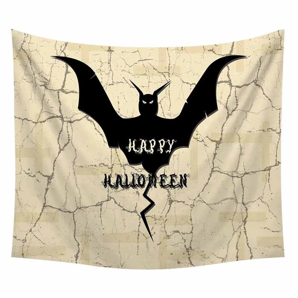 

Halloween Tapestry Castle Pumpkin Yellow Moon Wall Hanging Bat Witch Broom Ghost Skull Beach Mat Cobweb Decor Party Home