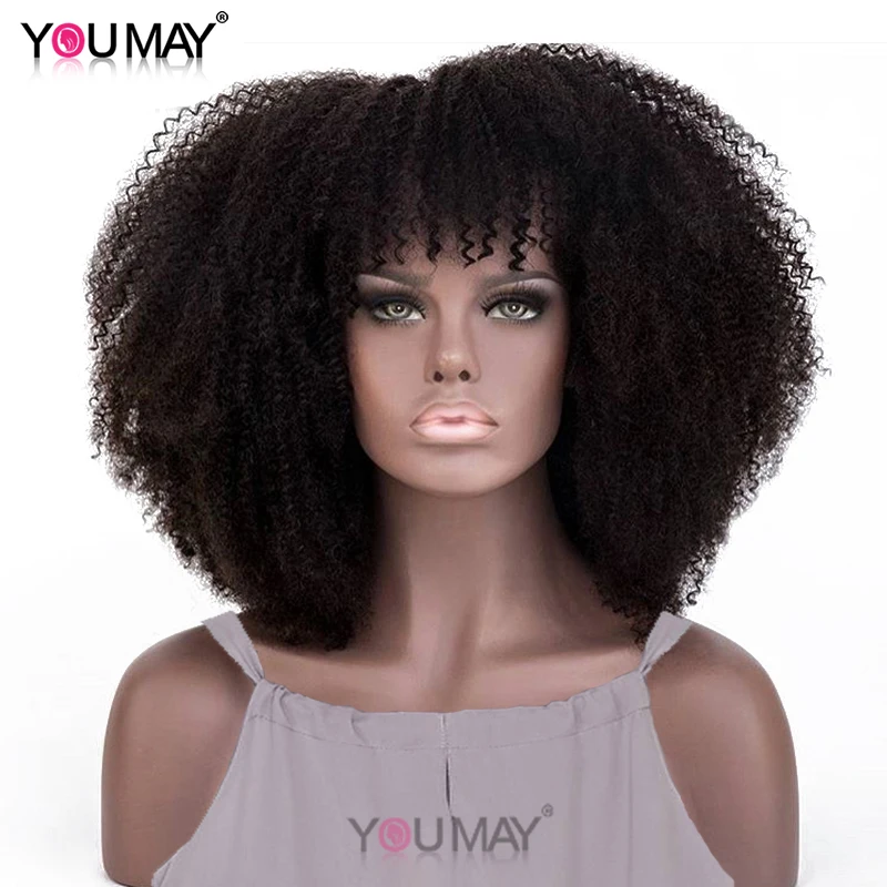 250% плотность афро кудрявый вьющиеся человеческие волосы парики с челкой Боб Кружева передние парики для женщин натуральный черный