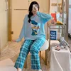 Pajam Cartoon Mickey Minnie Duck Tigger Pajamas Women Spring Autumn Long Sleeve Student Cute Loose Pajamas 2pcs Suit 6