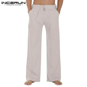 

INCERUN 2020 Men Casual Straight Pants Solid Color Fashion Harajuku Leisure Drawstring Trousers Men Streetwear Pantalones Hombre