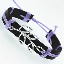 12 шт./лот, кожаные браслеты с листьями для мужчин и женщин, Pulseira Masculina, ювелирные изделия, очаровательные браслеты и браслеты