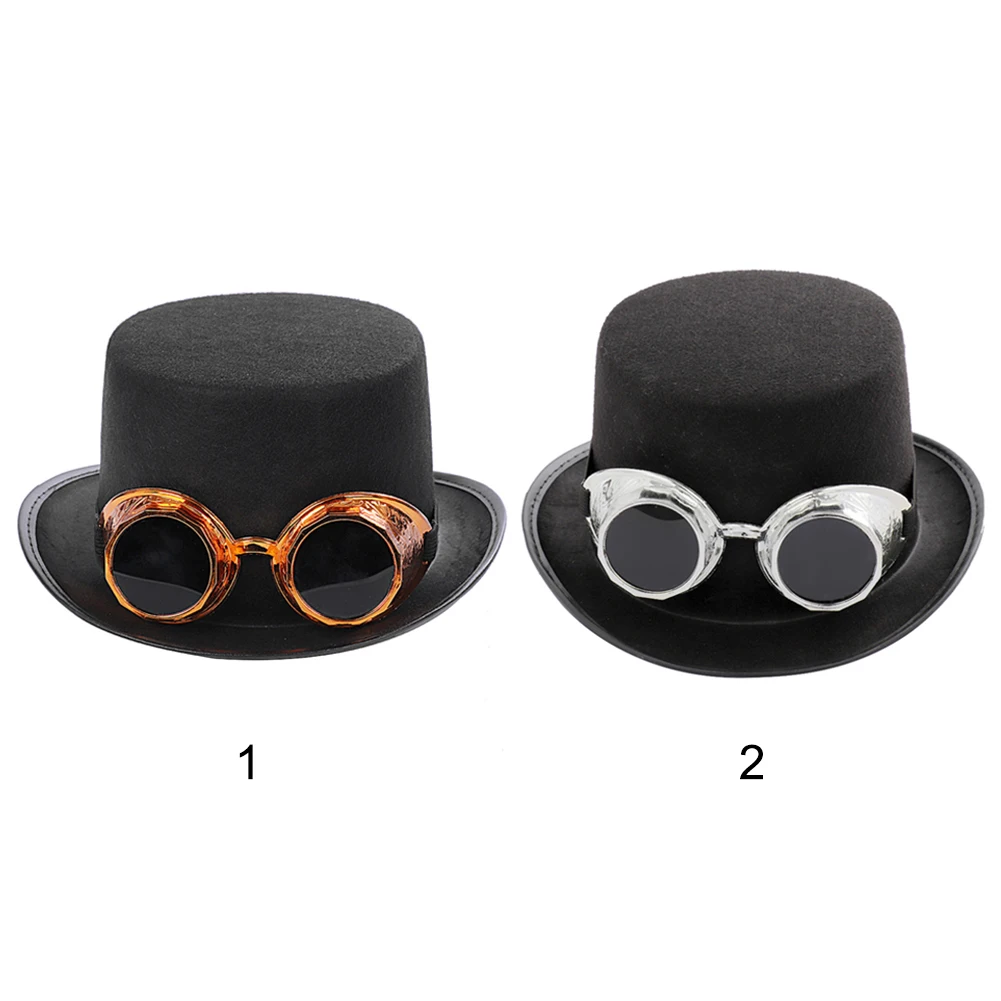 Винтажные черные шляпы в стиле панк с очками карнавальный костюм аксессуары шляпа в стиле стимпанк для мужчин и женщин 1 шт