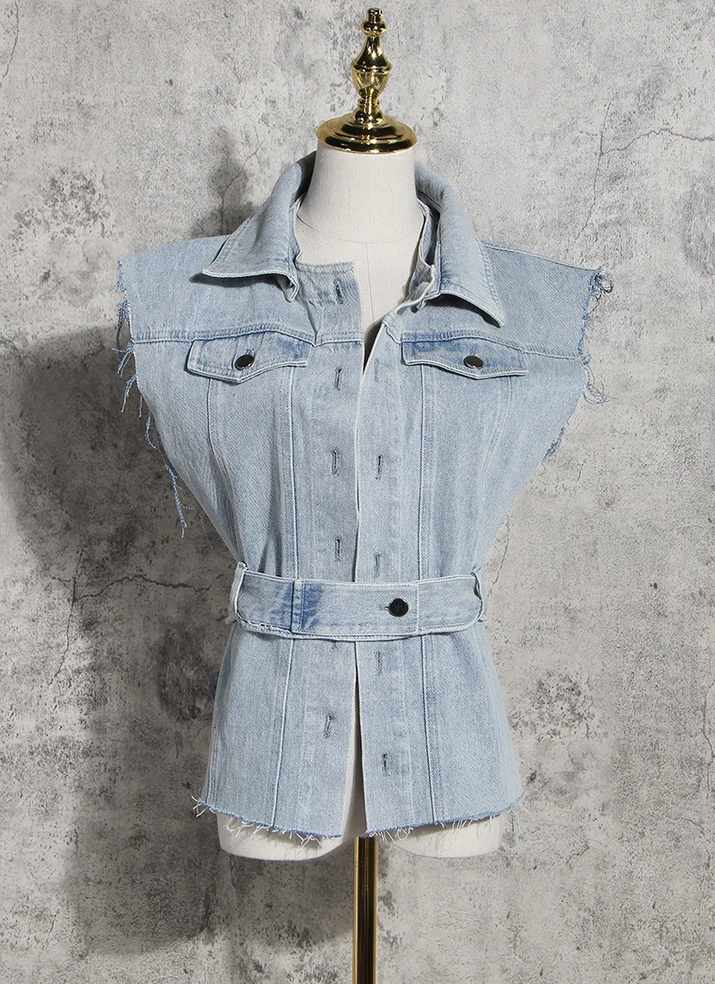 [EAM] женский джинсовый Тренч из двух частей цвета хаки, новинка, свободная ветровка с отворотом и длинным рукавом, модный Тренч Осень-зима, 1K438