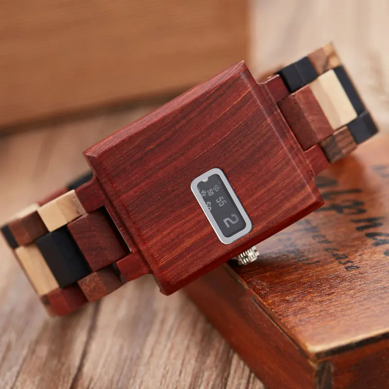 

Top Luxury Square Wood Watches Men Quartz Wristwatch Timepiece Unique Design Dial All Wooden Strap Best Gift relogio masculino