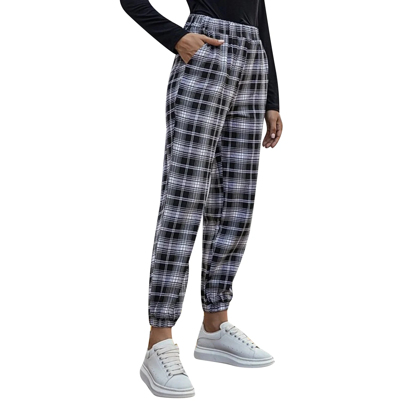 Newest Women Casual Plaid Pants Tartan 