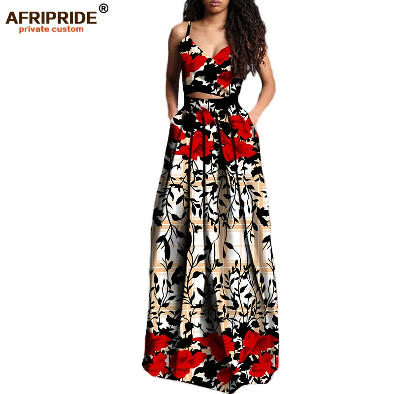 Летний костюм для женщин AFRIPRIDE частный пользовательский короткий топ без рукавов+ длинная Плиссированная юбка плюс размер чистой восковой хлопок A722629