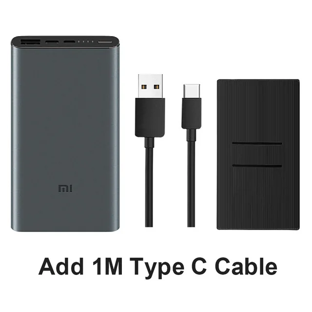 Xiaomi Original New Mi 10000 mAh Power Bank 3 USB-C Two-way Quick Charge Dual Input Output PLM12ZM Xiaomi 10000 mAh Powerbank - Цвет: Add case Type-C