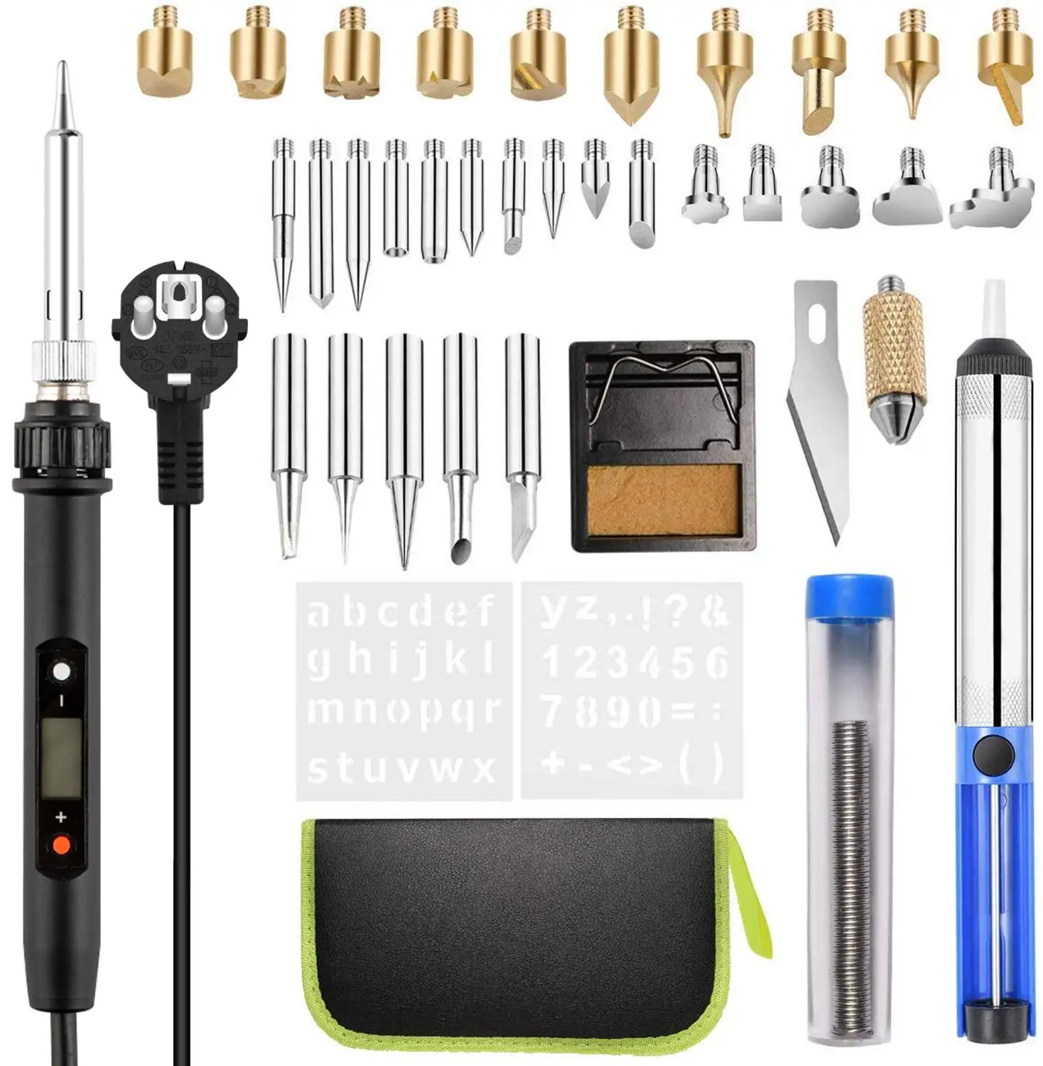 

60w Adjustable Soldering Iron Carving Pyrography Tool Wood Embossing Burning Soldering Pen Set Welding Tips Kit