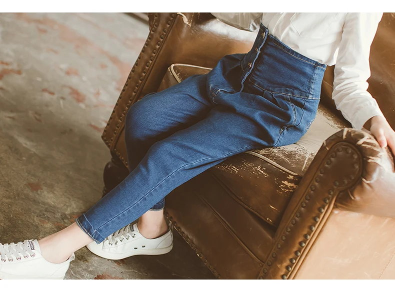 High Waisted Girl Jeans Denim Pant Spring Pencil Trousers Toddler Girl Jeans Elastic Waist Soild Jeans For Kids 7 8 9 10 12