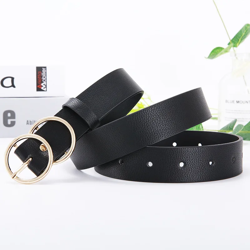 Fashion Women Belts For Ladies Girls Double Circle Ring Buckle Waist