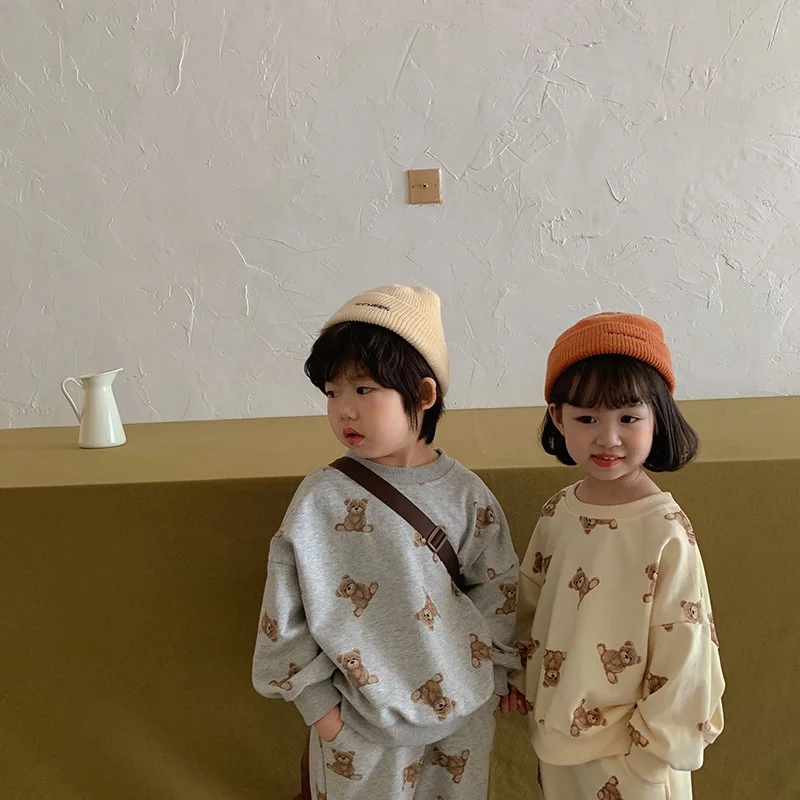 Kids Bear Hoodie Sweatshirts And Pants Set