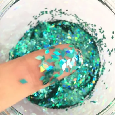 Laser blue green Ультра-тонкая прозрачная PET Блестки 3 мм Алмазный Лазерный блеск 3D блестка для ногтей Eo-Friendly свободные блестки украшения для ногтей 10 г - Цвет: Laser blue green