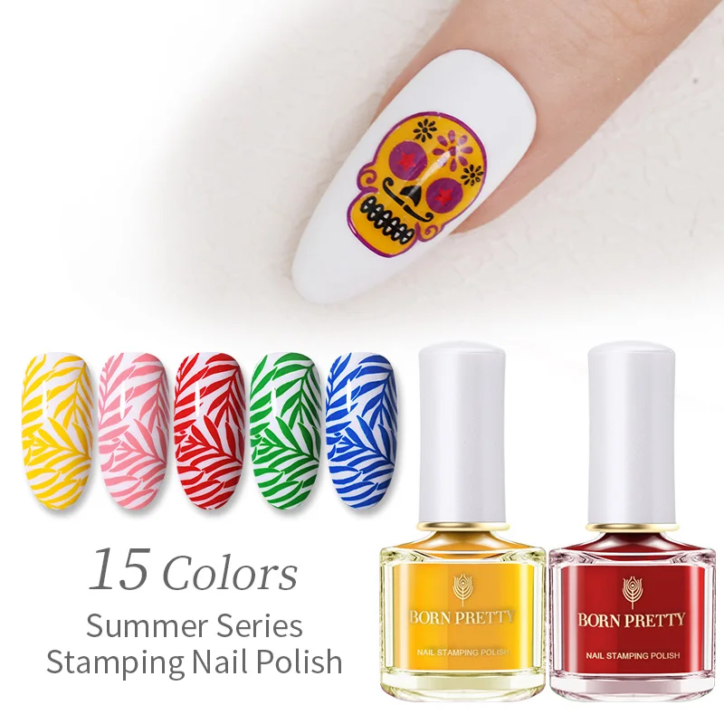 

BORN PRETTY Stamping Polish Summer Series Nail Polish Lacquer Green Pink Nail Art Plate Printing Stamp Polish Nail Latex Lacquer