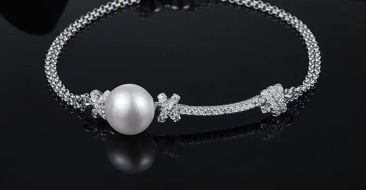 925 пробы серебряный элегантный хрустальный регулируемый браслет с бантом модный бант жемчужный браслет романтические стразы свадебные ювелирные изделия