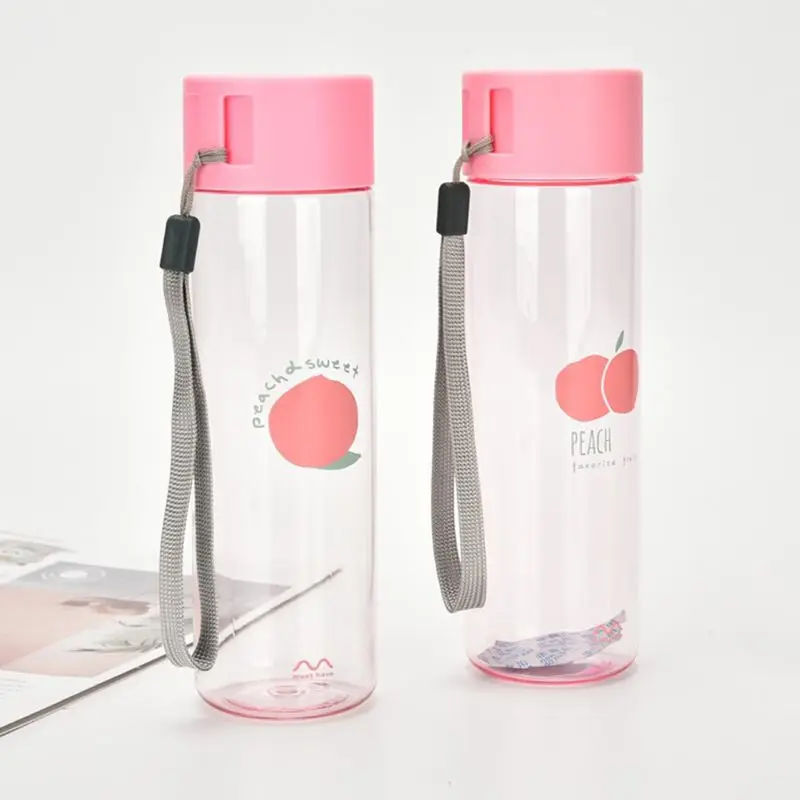 

Portable Water Bottle Milk Storage Peach-print Sports Drinking Clear Cup