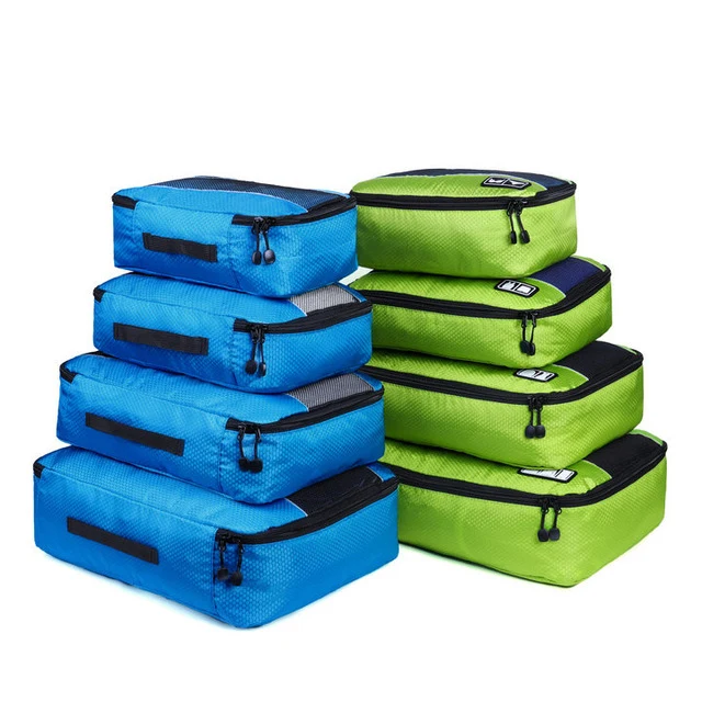 4 Blue 4 Green Foxmertor, упаковочные кубики, модная дорожная сумка для путешествий, сетчатая упаковка, органайзер, дышащий нейлон, для мужчин и женщин, для путешествий, чемодан, органайзер, набор - Цвет: 4 Blue 4 Green
