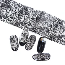 100x4 см дизайн ногтей черные цветы кружева маникюр ногтей Фольга наклейки-лак клей переводная Наклейка Фольга сексуальная красота дизайн JILB03