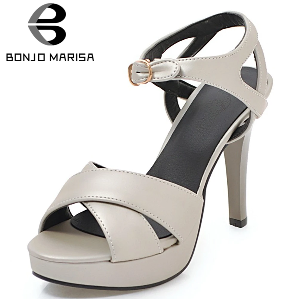 

BONJOMARISA Plus Size 30-46 Ladies Summer Quality Elegant Sandals Office Concise Platform Sandals Women High Heel Shoes Woman