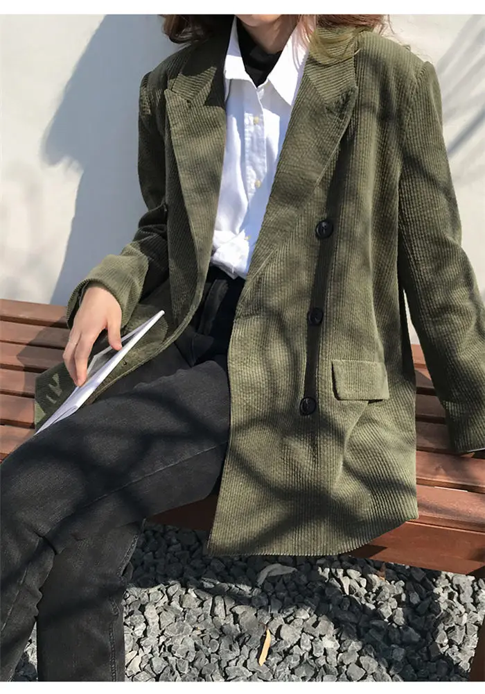 Женская одежда размера плюс, Вельветовая куртка, Осеннее и зимнее пальто, женский свободный вельветовый блейзер для отдыха, Femme Chaqueta f2612
