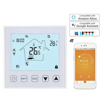 

Wifi Programmable Touch Screen Thermostat for Floor Electric System Temperature Controller with Remote Control and Voice Control