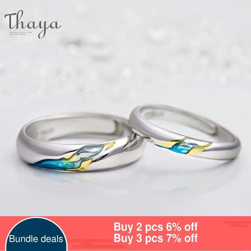 Thaya S925 Silver Couple Rings The Other Shore Starry Design Rings  for Women Men Resizable Symbol Love Wedding  Jewelry Gifts ► Photo 2/6