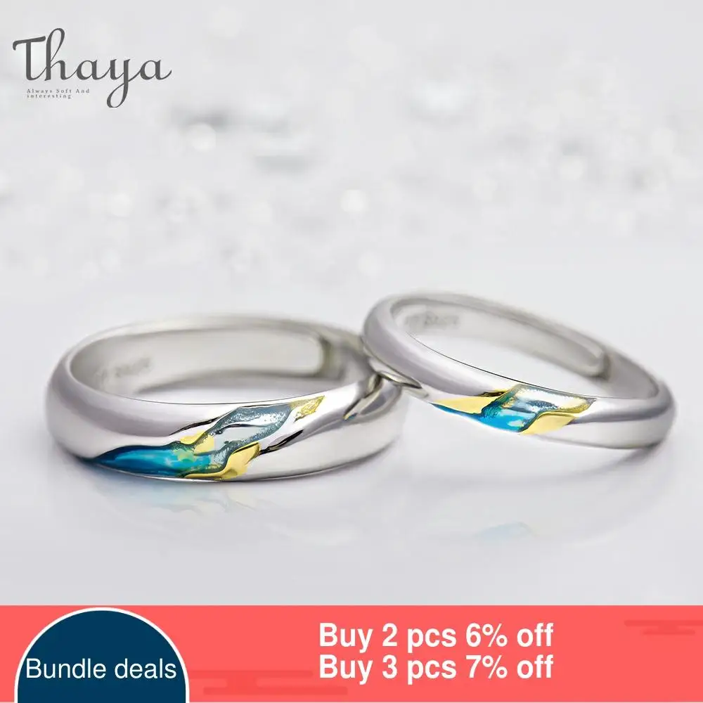 Thaya-anillos de plata S925 para parejas, anillos de diseño estrellado de la orilla para mujeres y hombres, símbolo ajustable, regalos de joyería para boda ► Foto 2/6
