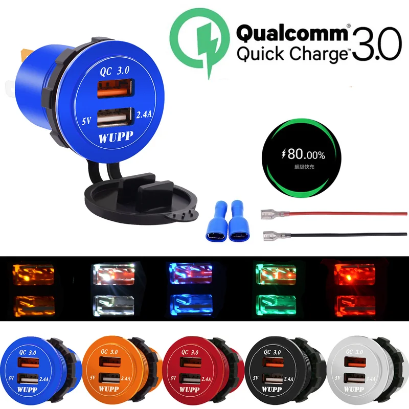 Dc12-24V Qc 3.0 Caricatore Doppio Usb Caricatore Per Auto Blu-Ray Caricatore Per Telefono Cellulare Per Auto Caricatore Per Presa Di Ricarica Impermea