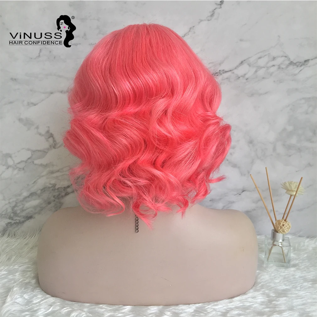 Vinuss розовый волнистый прозрачный парик с волосами младенца бразильские волосы remy короткие кружевные передние парики для черных женщин