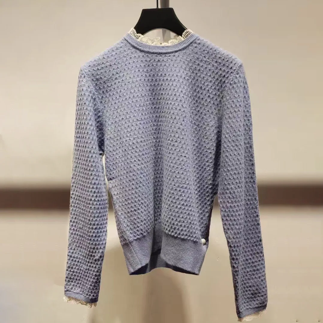 Женский свитер осень/зима кружевной воротник смесь элегантный женский вязаный Топ