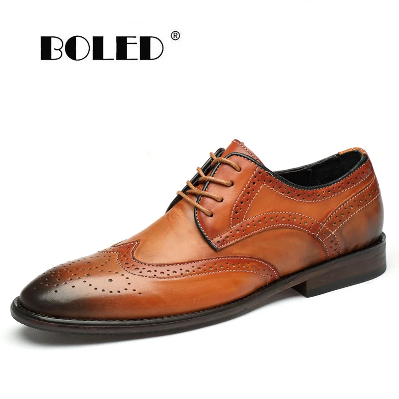 

High Quality Men Dress Shoes Natural Cow Leather Casual Shoes Flats Italian Style Bullock Oxfords Lace-up Office Business Shoes