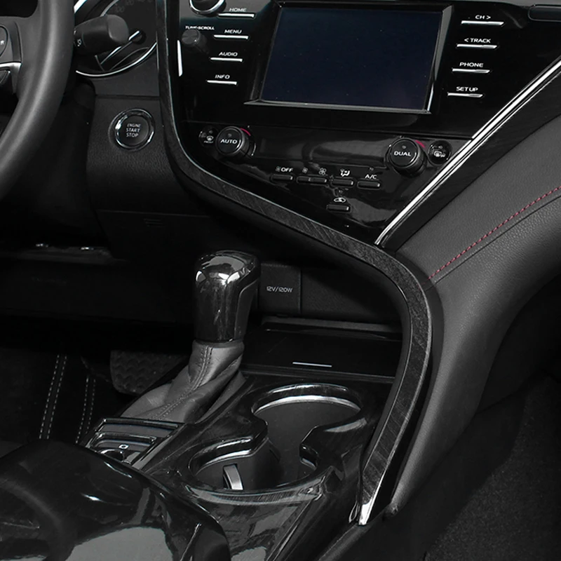 

QHCP Air Vent Cover Steering Wheel Button Frame Dashboard Strips Knob Sticker Black Wood ABS Interior For Toyota Camry 2018 2019