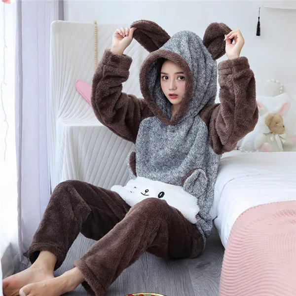 JULY'S SONG милый зимний фланелевый пижамный комплект с животными, женская одежда для сна, толстая плюшевая Мягкая Милая домашняя одежда для девочек - Цвет: 07