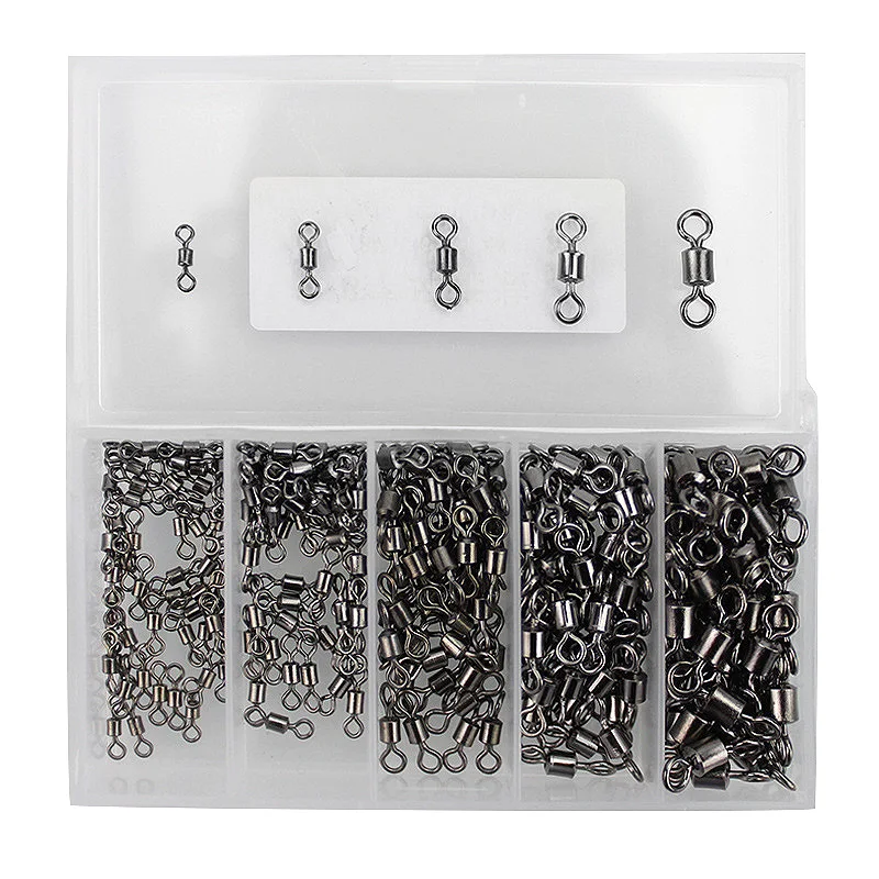 250Pcs Bearing Swivel Fishing Connector 5 Size Barrel Rolling Solid Rings for Fishhook Lure Link Tackle | Спорт и развлечения