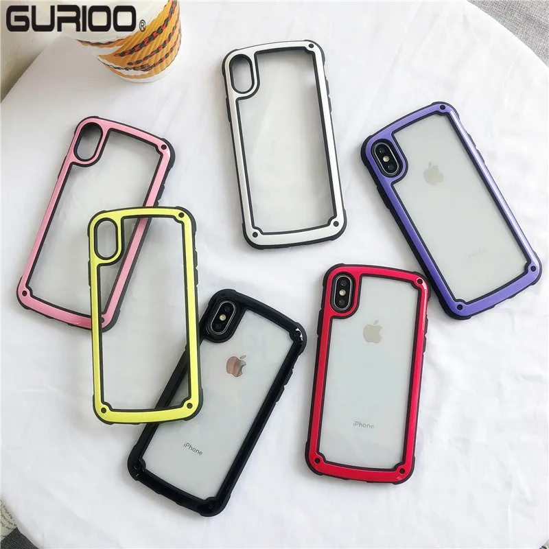 

Shockproof Bumper Phone Case For iPhone 7 8 6 6s Plus 7Plus Candy Color Case For iPhone X Xs Max XR Simple Transparent Hard Capa