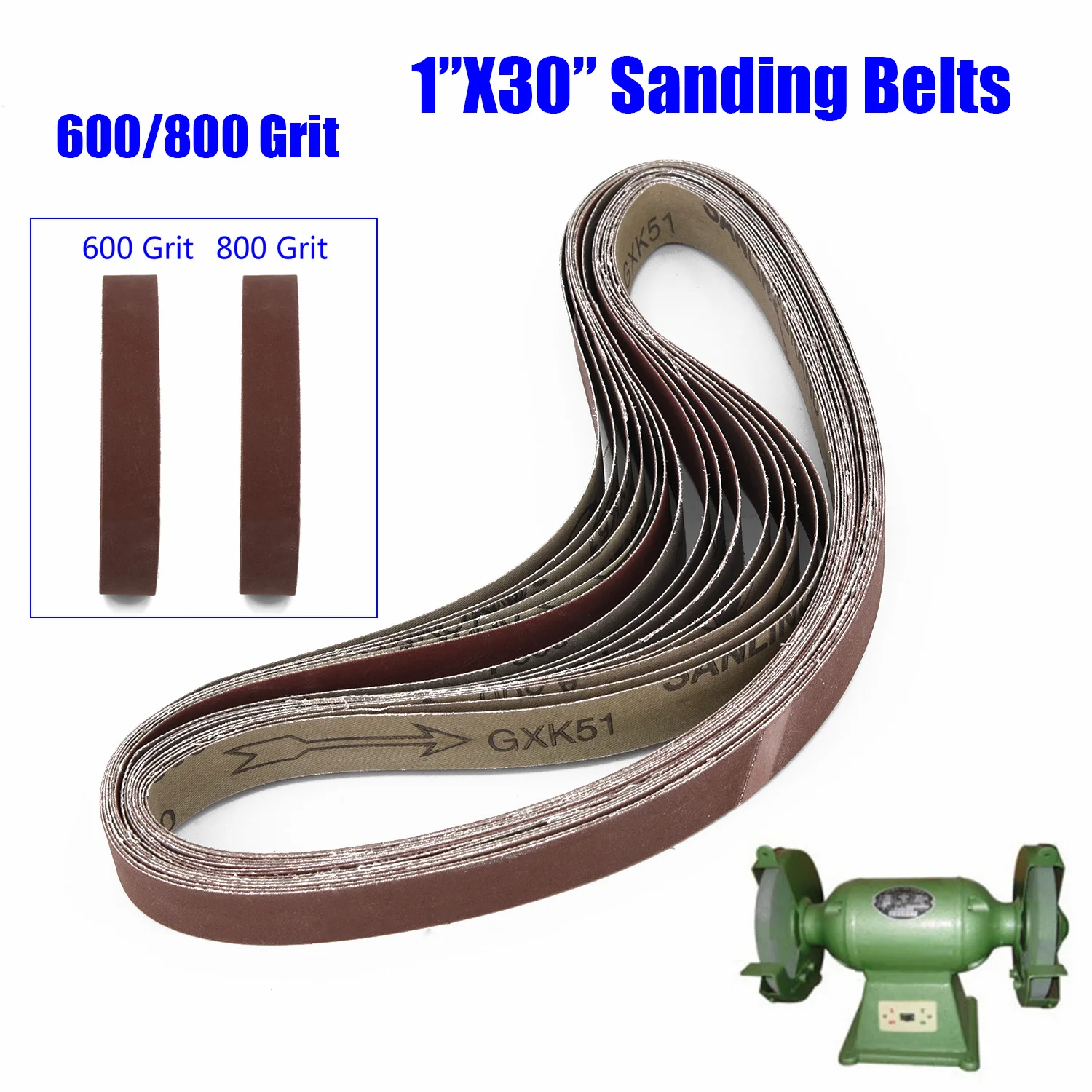 1*30 Sanding Belt Powertec 600/800/1000 Grit Aluminum Oxide 15pcs Durable