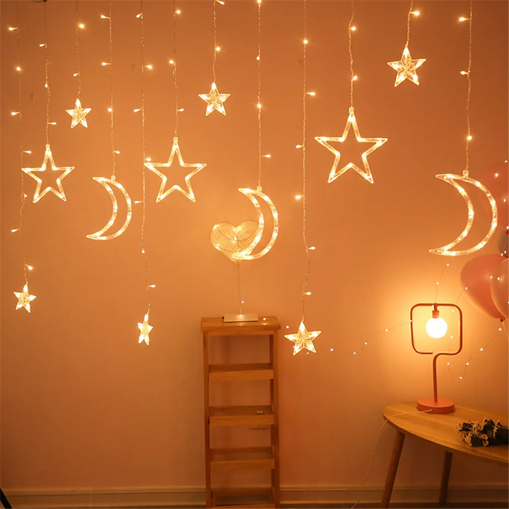 

220V EU Plug Christmas 3.5M Moon Star Fairy Curtain String Ligjts LED Lamp for NEW YEAR Wedding Garlands Festival Party Decor